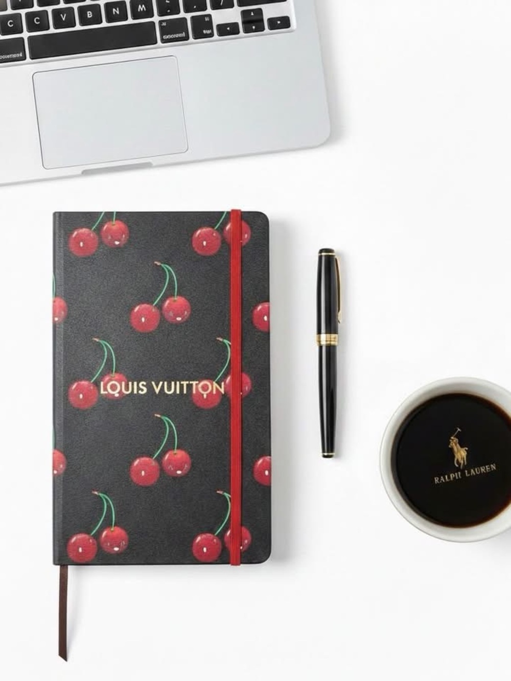 Louis Vuitton Black Cherry Print Notebook With Red Elastic